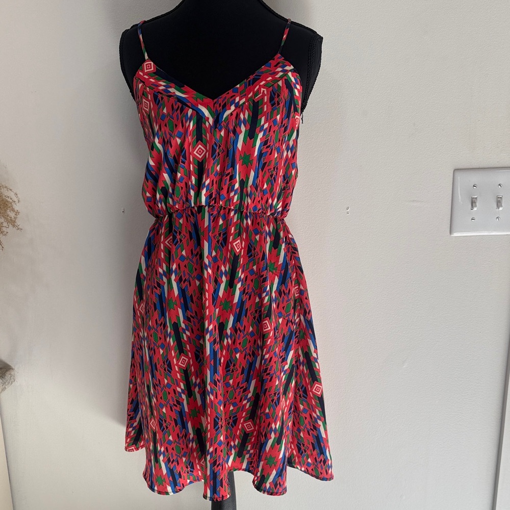 Alya size smalll Geometric Print Spaghetti-Strap Dress - Pink Multi